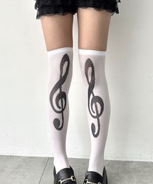 WEGO/音符柄シアーニーハイソックス