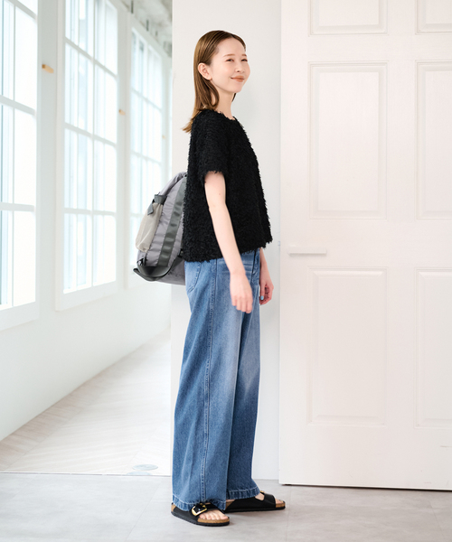 U by SPICK&SPAN（ユーバイスピックアンドスパン）の「フェザーシアーハーフスリーブブラウス（シャツ/ブラウス・レディース・ブラック/アイボリー・FREE）」の4枚目の写真