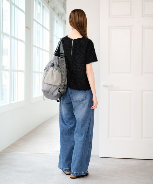 U by SPICK&SPAN（ユーバイスピックアンドスパン）の「フェザーシアーハーフスリーブブラウス（シャツ/ブラウス・レディース・ブラック/アイボリー・FREE）」の5枚目の写真
