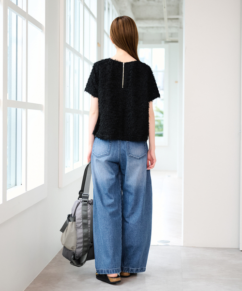 U by SPICK&SPAN（ユーバイスピックアンドスパン）の「フェザーシアーハーフスリーブブラウス（シャツ/ブラウス・レディース・ブラック/アイボリー・FREE）」の6枚目の写真