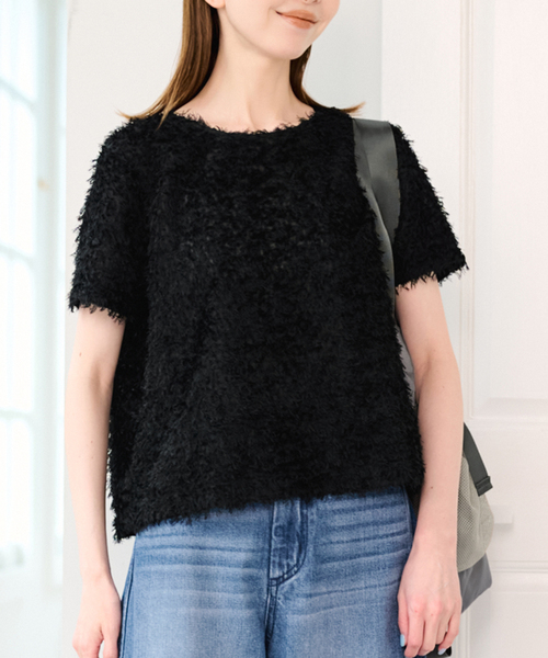 U by SPICK&SPAN（ユーバイスピックアンドスパン）の「フェザーシアーハーフスリーブブラウス（シャツ/ブラウス・レディース・ブラック/アイボリー・FREE）」の8枚目の写真