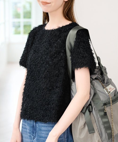 U by SPICK&SPAN（ユーバイスピックアンドスパン）の「フェザーシアーハーフスリーブブラウス（シャツ/ブラウス・レディース・ブラック/アイボリー・FREE）」の11枚目の写真
