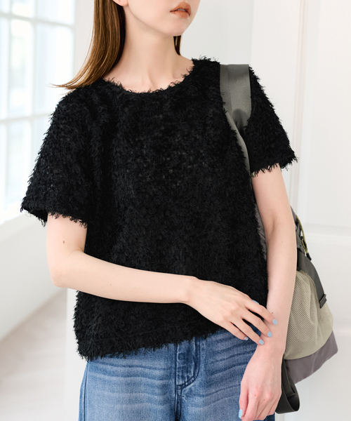 U by SPICK&SPAN（ユーバイスピックアンドスパン）の「フェザーシアーハーフスリーブブラウス（シャツ/ブラウス・レディース・ブラック/アイボリー・FREE）」の12枚目の写真