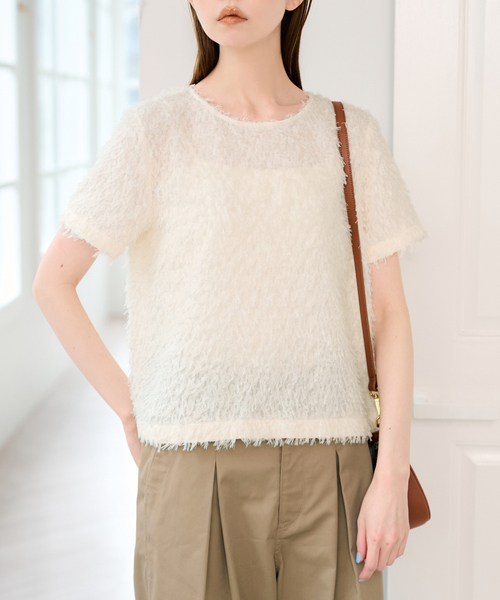 U by SPICK&SPAN（ユーバイスピックアンドスパン）の「フェザーシアーハーフスリーブブラウス（シャツ/ブラウス・レディース・ブラック/アイボリー・FREE）」の17枚目の写真