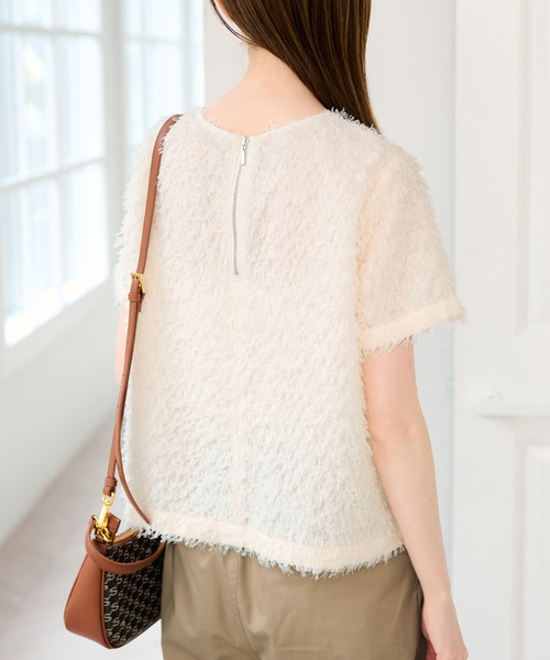 U by SPICK&SPAN（ユーバイスピックアンドスパン）の「フェザーシアーハーフスリーブブラウス（シャツ/ブラウス・レディース・ブラック/アイボリー・FREE）」の19枚目の写真