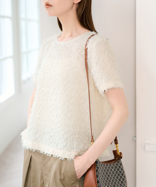 U by SPICK&SPAN（ユーバイスピックアンドスパン）の「フェザーシアーハーフスリーブブラウス（シャツ/ブラウス・レディース・ブラック/アイボリー・FREE）」の21枚目の写真