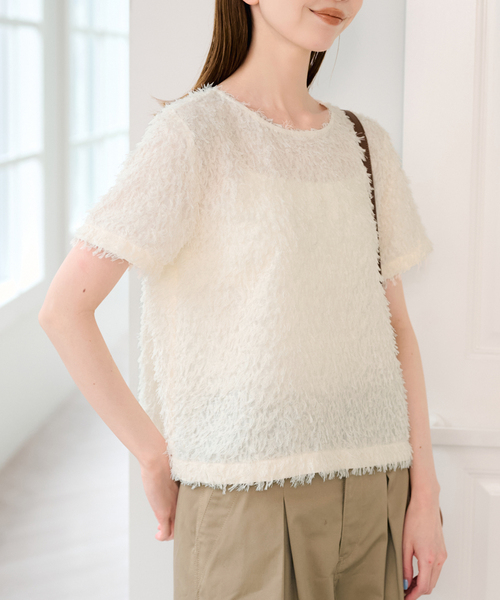 U by SPICK&SPAN（ユーバイスピックアンドスパン）の「フェザーシアーハーフスリーブブラウス（シャツ/ブラウス・レディース・ブラック/アイボリー・FREE）」の22枚目の写真
