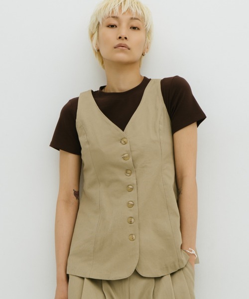 HANNE（アン）の「コットンツイルベスト（ベスト・レディース・ベージュ/ブラック・FREE）」の2枚目の写真