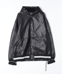 LAMB SKIN HOODED VARSITY JACKET