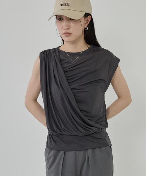 GALLEST(ギャレスト)の「アシメドレープカットソー(Tシャツ/カットソー・レディース・ブラウン系/ブルーグリーン/チャコールグレー・38)」の5枚目の写真