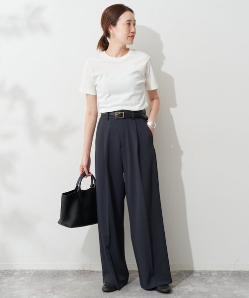 SLOBE IENA(スローブイエナ)の「《WEB限定/4サイズ展開/追加》イージーワイドパンツ(スラックス・レディース・ベージュ/ネイビー/ブラック・38/40/34/36)」の6枚目の写真