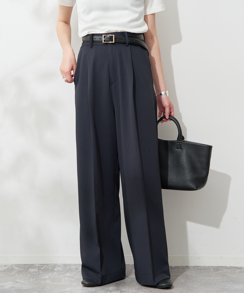 SLOBE IENA(スローブイエナ)の「《WEB限定/4サイズ展開/追加》イージーワイドパンツ(スラックス・レディース・ベージュ/ネイビー/ブラック・38/40/34/36)」の8枚目の写真