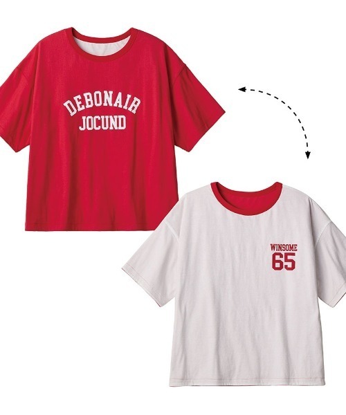 Belle Maison(ベルメゾン)の「【Papel lapiz(パペルラピス)】綿素材リバーシブル半袖プリントTシャツ(Tシャツ/カットソー・キッズ・ホワイト×レッド/ネイビー×ホワイト・M/XS)」の1枚目の写真