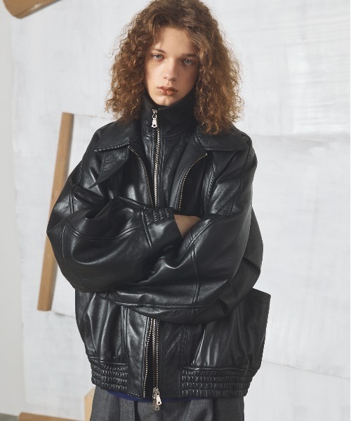 MAISON SPECIAL(メゾンスペシャル)の「《UNISEX》Sheep Leather Prime-Over Layering Single Blouson/シープレザープライムオーバーレイヤリングシングルブルゾン【MAISON SPECIAL/メゾンスペシャル】(ブルゾン・メンズ・ダークブラック/ブラック・0/2/1)」の1枚目の写真