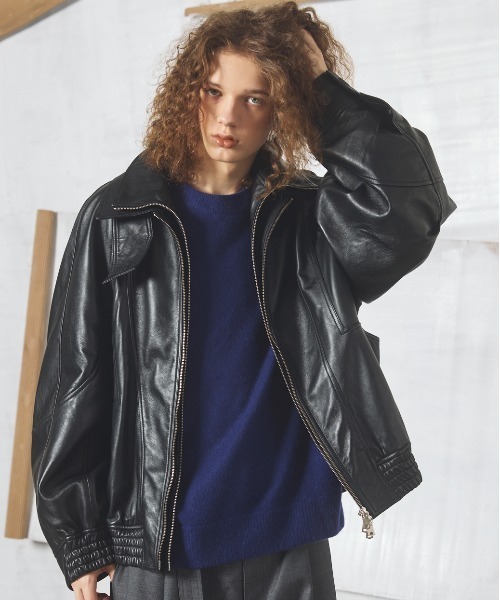 MAISON SPECIAL(メゾンスペシャル)の「《UNISEX》Sheep Leather Prime-Over Layering Single Blouson/シープレザープライムオーバーレイヤリングシングルブルゾン【MAISON SPECIAL/メゾンスペシャル】(ブルゾン・メンズ・ダークブラック/ブラック・0/2/1)」の8枚目の写真