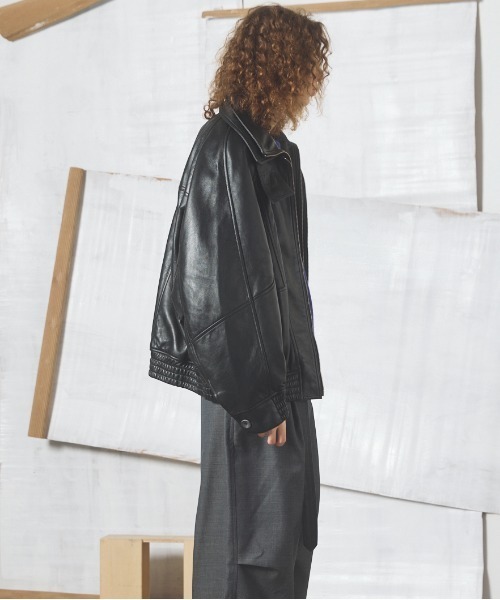 MAISON SPECIAL(メゾンスペシャル)の「《UNISEX》Sheep Leather Prime-Over Layering Single Blouson/シープレザープライムオーバーレイヤリングシングルブルゾン【MAISON SPECIAL/メゾンスペシャル】(ブルゾン・メンズ・ダークブラック/ブラック・0/2/1)」の6枚目の写真