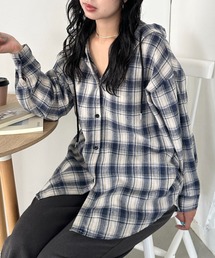 チェック柄フード付きオーバーシャツジャケット