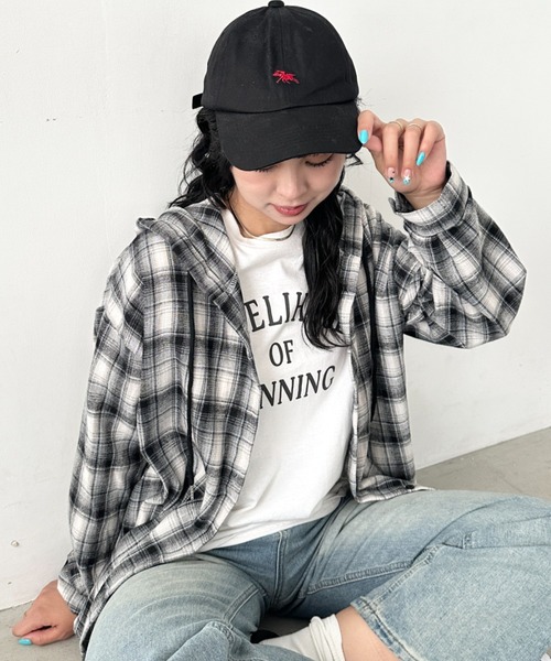 CLEA(クレア)の「チェック柄フード付きオーバーシャツジャケット(Tシャツ/カットソー・レディース・ネイビー/カーキ/ブラウン/ブラック・FREE)」の20枚目の写真