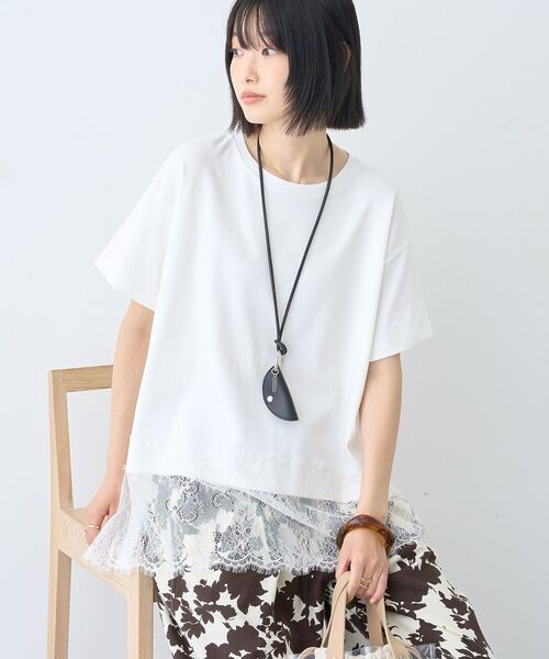 AMERICAN HOLIC(アメリカンホリック)の「【接触冷感】裾レース半袖プルオーバー(Tシャツ/カットソー・レディース・オフホワイト/グレイッシュベージュ/ブラック・M/L)」の16枚目の写真