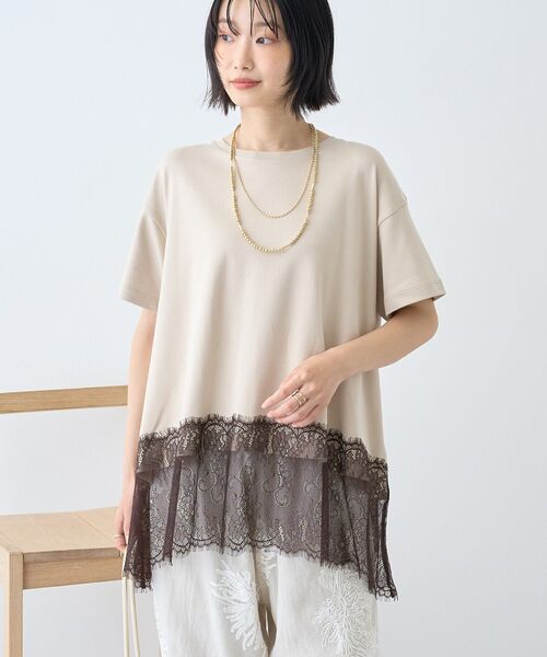 AMERICAN HOLIC(アメリカンホリック)の「【接触冷感】裾レース半袖プルオーバー(Tシャツ/カットソー・レディース・オフホワイト/グレイッシュベージュ/ブラック・M/L)」の22枚目の写真