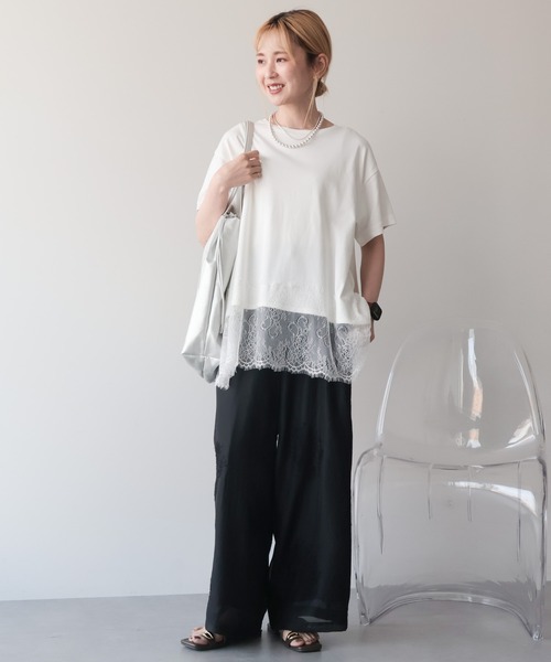 AMERICAN HOLIC(アメリカンホリック)の「【接触冷感】裾レース半袖プルオーバー(Tシャツ/カットソー・レディース・オフホワイト/グレイッシュベージュ/ブラック・M/L)」の14枚目の写真