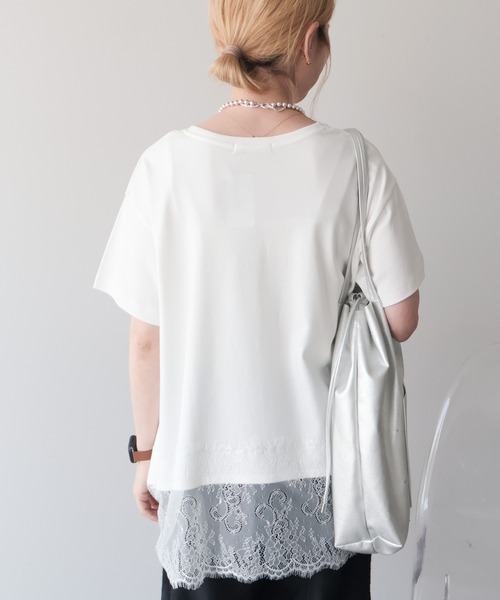AMERICAN HOLIC(アメリカンホリック)の「【接触冷感】裾レース半袖プルオーバー(Tシャツ/カットソー・レディース・オフホワイト/グレイッシュベージュ/ブラック・M/L)」の6枚目の写真