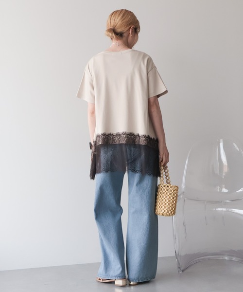 AMERICAN HOLIC(アメリカンホリック)の「【接触冷感】裾レース半袖プルオーバー(Tシャツ/カットソー・レディース・オフホワイト/グレイッシュベージュ/ブラック・M/L)」の10枚目の写真