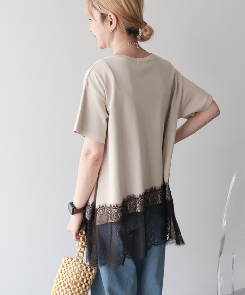 AMERICAN HOLIC(アメリカンホリック)の「【接触冷感】裾レース半袖プルオーバー(Tシャツ/カットソー・レディース・オフホワイト/グレイッシュベージュ/ブラック・M/L)」の11枚目の写真