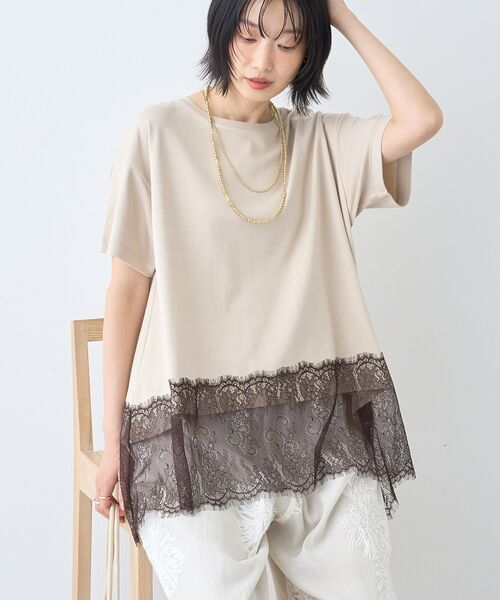 AMERICAN HOLIC(アメリカンホリック)の「【接触冷感】裾レース半袖プルオーバー(Tシャツ/カットソー・レディース・オフホワイト/グレイッシュベージュ/ブラック・M/L)」の13枚目の写真