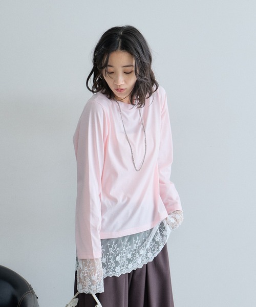&. NOSTALGIA(アンドドットノスタルジア)の「レースレイヤードロンT(Tシャツ/カットソー・レディース・ホワイト/ピンク/グレー・M)」の22枚目の写真