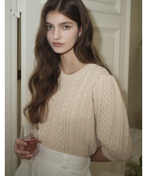 [Cotton 100%] Round Shirring Cable Half Knit (Cream_beige)