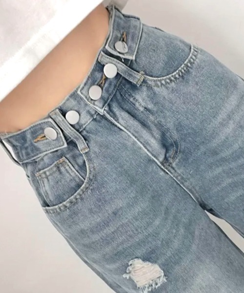 Riff(リフ)の「ウエスト調整ダメージデニム(デニムパンツ・レディース・ブルー・S/M/L)」の8枚目の写真