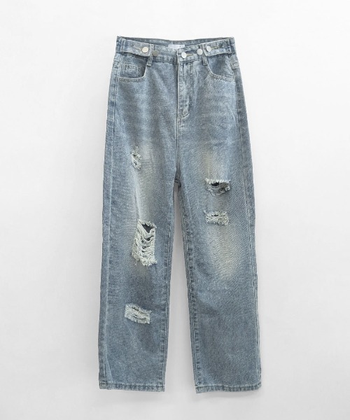 Riff(リフ)の「ウエスト調整ダメージデニム(デニムパンツ・レディース・ブルー・S/M/L)」の9枚目の写真