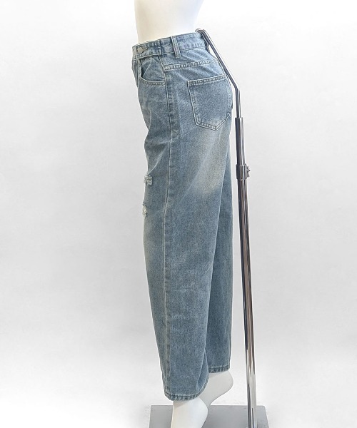 Riff(リフ)の「ウエスト調整ダメージデニム(デニムパンツ・レディース・ブルー・S/M/L)」の2枚目の写真