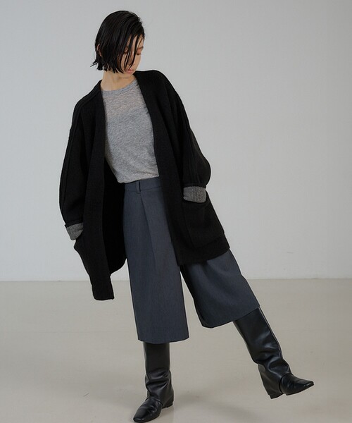 NOMINE(ノミネ)の「フロントボタン オックス バミューダワイドパンツ|セットアップ対応 ウールライク(その他パンツ・レディース・ブラウン/チャコールグレー・フリー)」の7枚目の写真