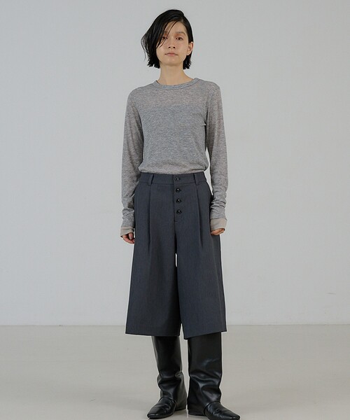 NOMINE(ノミネ)の「フロントボタン オックス バミューダワイドパンツ|セットアップ対応 ウールライク(その他パンツ・レディース・ブラウン/チャコールグレー・フリー)」の8枚目の写真