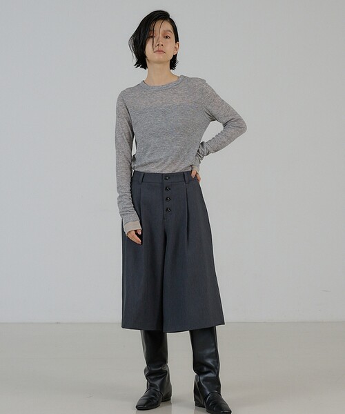NOMINE(ノミネ)の「フロントボタン オックス バミューダワイドパンツ|セットアップ対応 ウールライク(その他パンツ・レディース・ブラウン/チャコールグレー・フリー)」の9枚目の写真