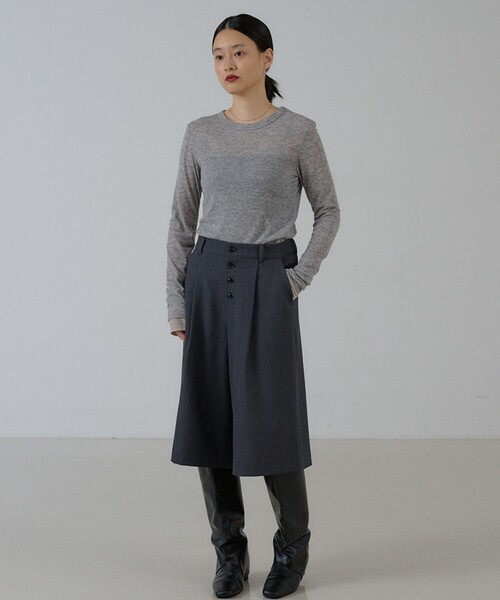NOMINE(ノミネ)の「フロントボタン オックス バミューダワイドパンツ|セットアップ対応 ウールライク(その他パンツ・レディース・ブラウン/チャコールグレー・フリー)」の13枚目の写真