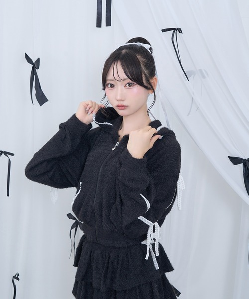 Honey Cinnamon(ハニーシナモン)の「ふわふわ配色セットアップ(セットアップ・レディース・ブラック/ホワイト・FREE)」の8枚目の写真