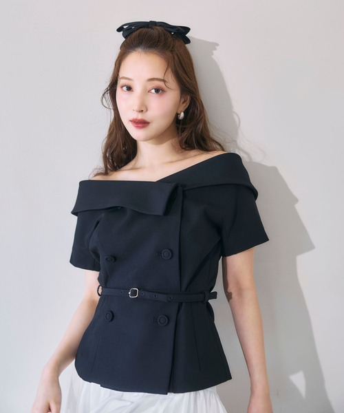 polaura(ポローラ)の「オフショルカラーダブルボタンジャケット(Tシャツ/カットソー・レディース・グレー/ホワイト/ブラック/ブラウン・FREE)」の3枚目の写真