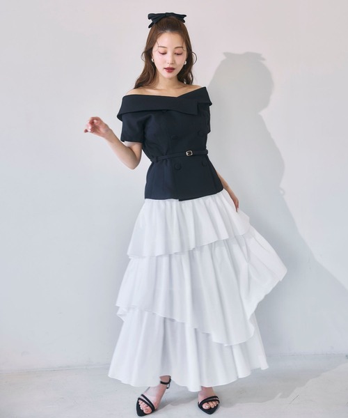 polaura(ポローラ)の「オフショルカラーダブルボタンジャケット(Tシャツ/カットソー・レディース・グレー/ホワイト/ブラック/ブラウン・FREE)」の5枚目の写真