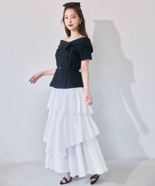 polaura(ポローラ)の「オフショルカラーダブルボタンジャケット(Tシャツ/カットソー・レディース・グレー/ホワイト/ブラック/ブラウン・FREE)」の6枚目の写真