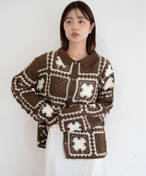 bashful base Oriental(バッシュフルベースオリエンタル)の「【bbO】グラニークロシェニットカーディガン(ニット/セーター・レディース・ブラウン/アイボリー/ブラック・FREE)」の13枚目の写真