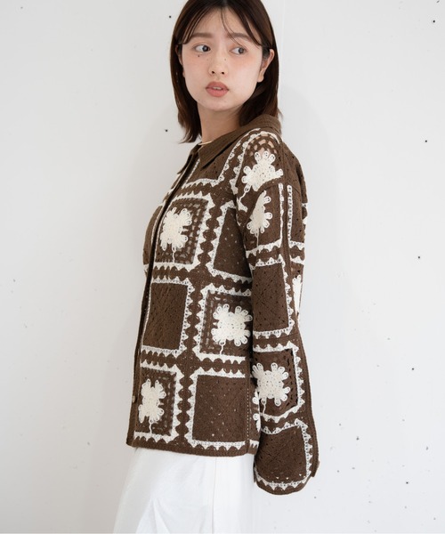 bashful base Oriental(バッシュフルベースオリエンタル)の「【bbO】グラニークロシェニットカーディガン(ニット/セーター・レディース・ブラウン/アイボリー/ブラック・FREE)」の14枚目の写真