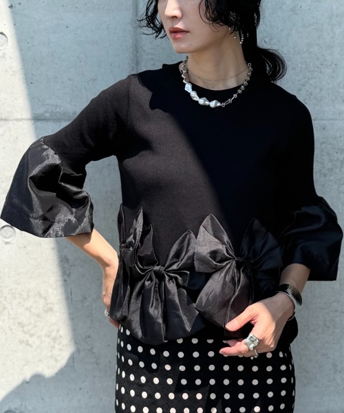 deux amour(ドゥーザムール)の「裾リボン袖フレアートップス(Tシャツ/カットソー・レディース・ホワイト/ブラック/ブラック×ホワイト・M~L)」の16枚目の写真