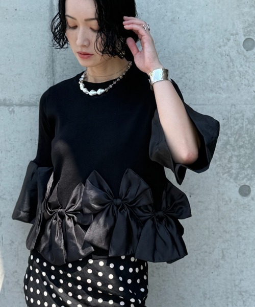 deux amour(ドゥーザムール)の「裾リボン袖フレアートップス(Tシャツ/カットソー・レディース・ホワイト/ブラック/ブラック×ホワイト・M~L)」の20枚目の写真