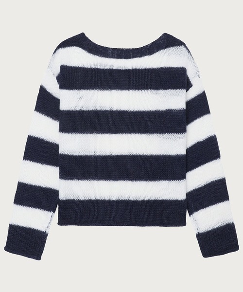 APEE BY A BATHING APE（エイピーバイアベイシングエイプ）の「STRIPE OFF SHOULDER JUMPER（ニット/セーター・レディース・ネイビー/ピンク・FREE）」の6枚目の写真