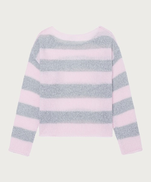 APEE BY A BATHING APE（エイピーバイアベイシングエイプ）の「STRIPE OFF SHOULDER JUMPER（ニット/セーター・レディース・ネイビー/ピンク・FREE）」の5枚目の写真