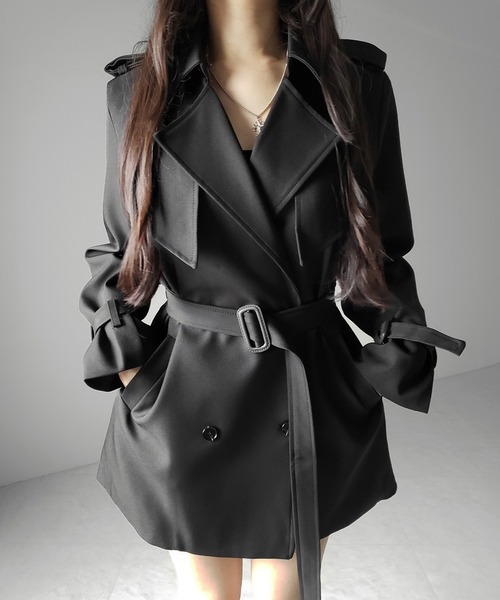 me+em select(ミームセレクト)の「【 2color 】ウエストマークレディミドルトレンチコート / waistmark lady middle trench coat(トレンチコート・レディース・ベージュ/ブラック・FREE)」の3枚目の写真
