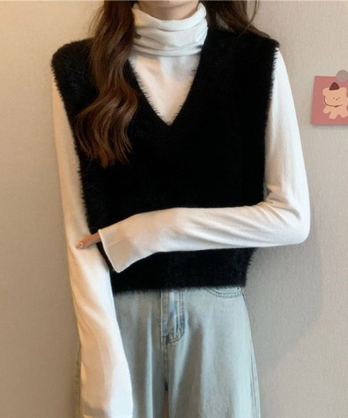 DRESS PLUS(ドレスプラス)の「ふんわりシャギーVネックショート丈ニットベスト(ベスト・レディース・ブラウン/アイボリー/ブラック・フリー)」の13枚目の写真